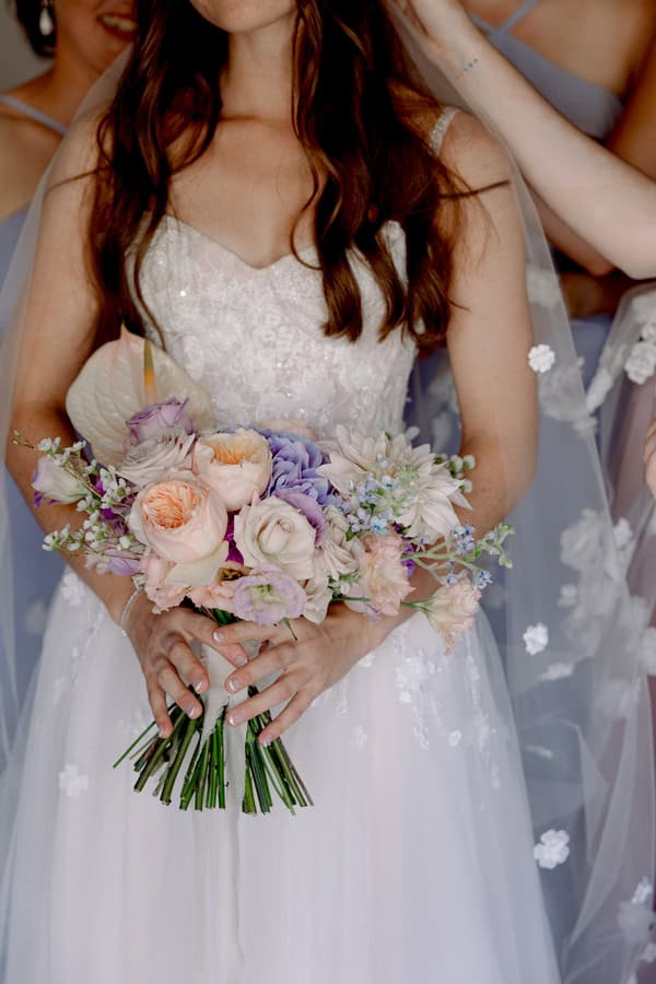 Pastel Colored Wedding Ceremony Stone Bridge Casale Panayiotis