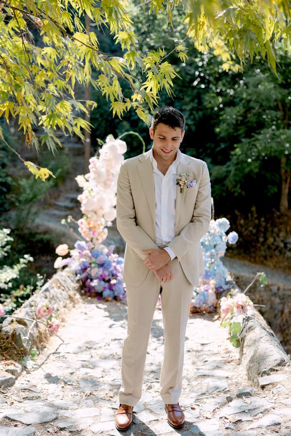 Pastel Colored Wedding Ceremony Stone Bridge Casale Panayiotis