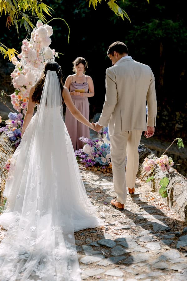 Pastel Colored Wedding Ceremony Stone Bridge Casale Panayiotis