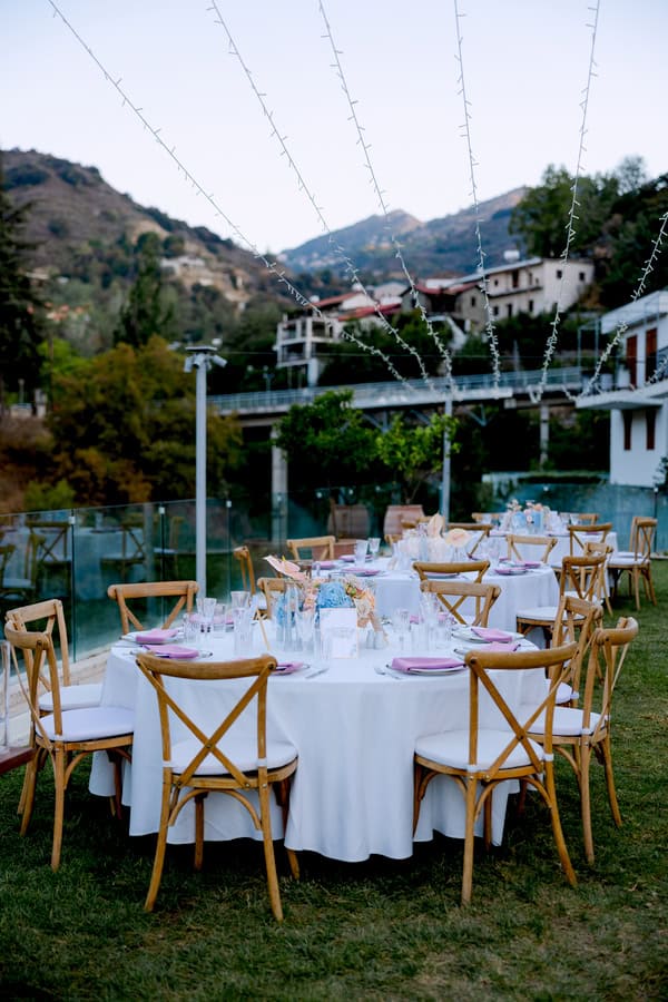Pastel Colored Wedding Ceremony Stone Bridge Casale Panayiotis
