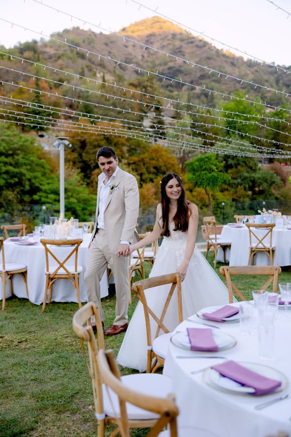 Pastel Colored Wedding Ceremony Stone Bridge Casale Panayiotis