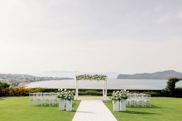 Romantic Seaside Wedding Chania Elegant White Florals