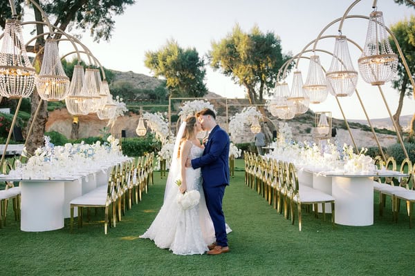 Timeless Athens Wedding Chandeliers Lush White Flowers