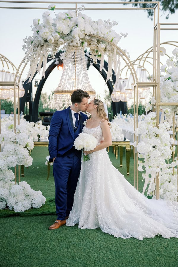 Timeless Athens Wedding Chandeliers Lush White Flowers