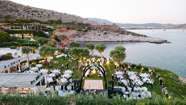 Timeless Athens Wedding Chandeliers Lush White Flowers